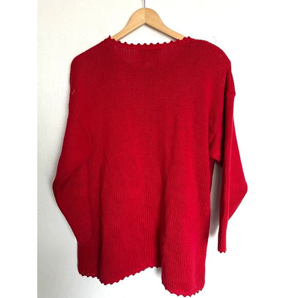 Vintage Tiara Christmas Sweater Womens Large Red Tree Knit '98 Ugly Party Cotton - Picture 5 of 6